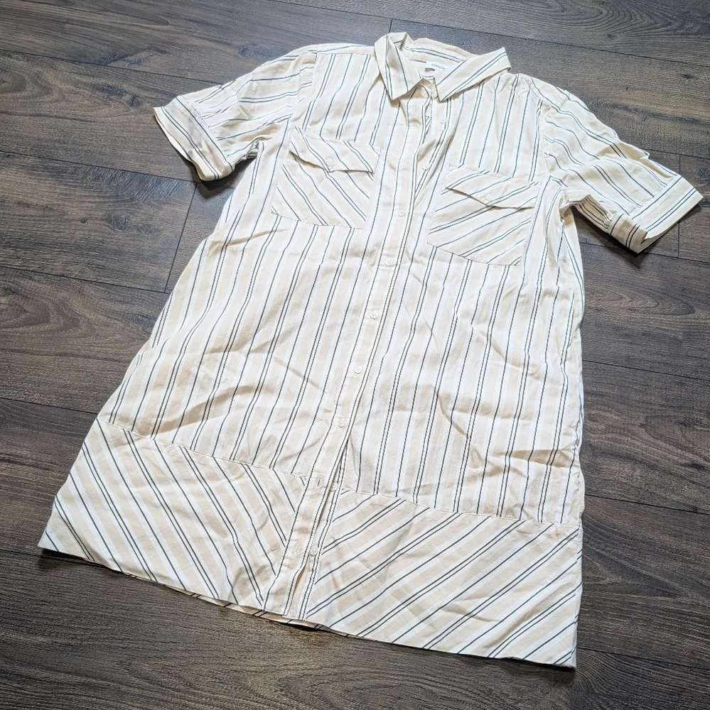 Nordstrom Striped Beige And White Button Up‎ Dress Size Small